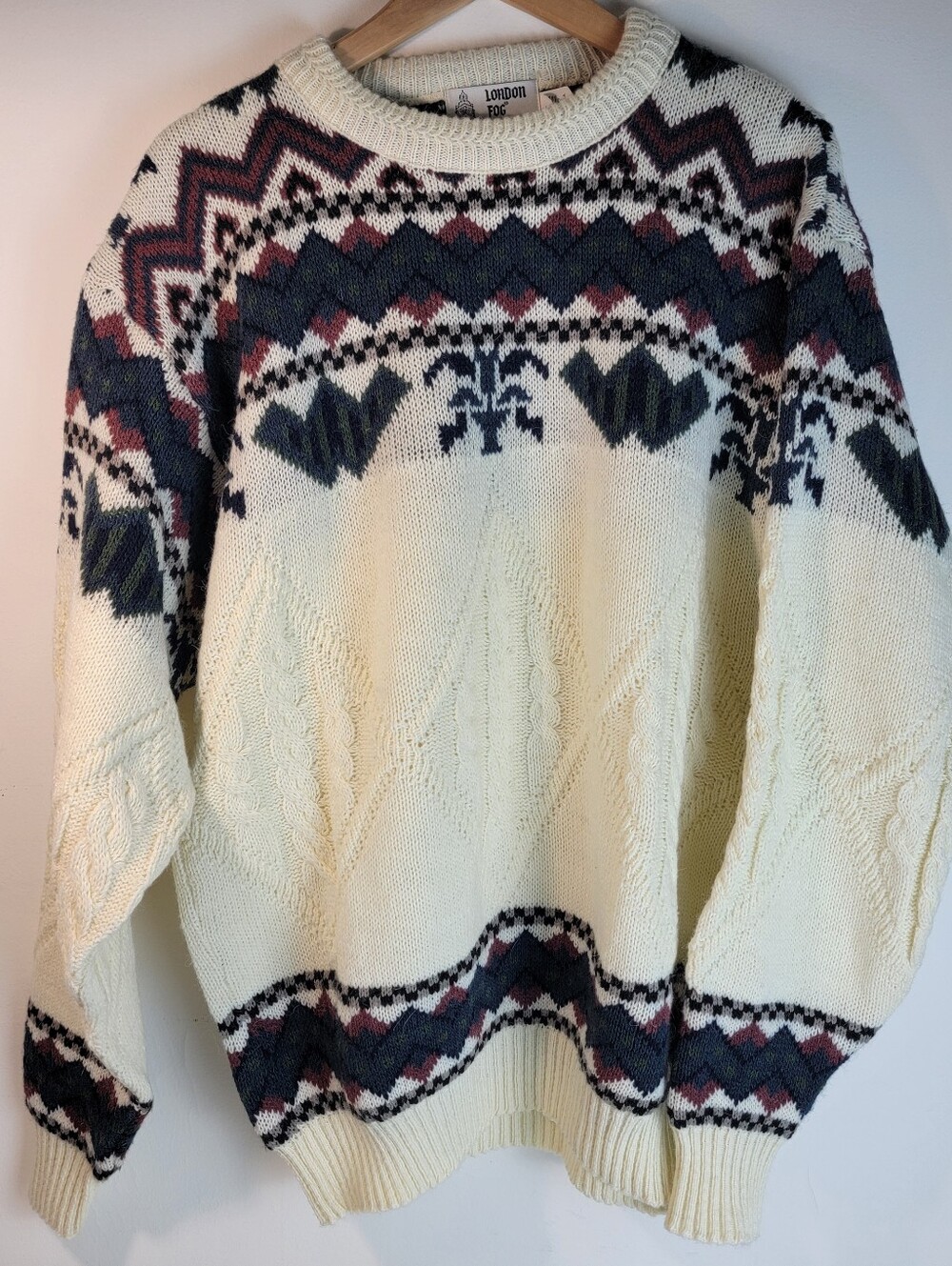 Vintage Men's Fair Isle Sweater Large - Tall, Cable Knit, Acrylic-Alpaca Blend